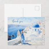 サンゴリーニの水彩画、青い色のカードに感謝 ポストカード (正面/裏面)