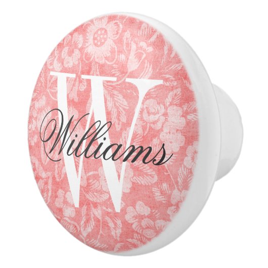 サンゴヴィンテージフローラプリントモノグラム セラミックノブ (右)