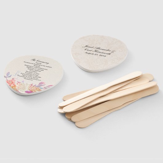 サンゴ及びアイボリーフローラ結婚式 プログラム ハンドファン (組立なし)