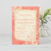 サンゴ及びアイボリーヴィンテージフローラ結婚式招待状 招待状 (スタンド正面)