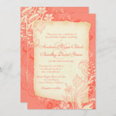 サンゴ及びアイボリーヴィンテージフローラ結婚式招待状 招待状 (正面/裏面)