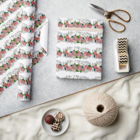 サンゴ及びサケの花柄の包装紙 ラッピングペーパー (クラフト)