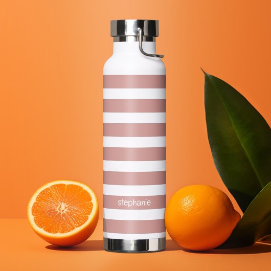 サンゴ及び白パタストライプのーン名前をカスタムする ウォーターボトル