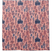 サンゴ名門私立校風のと青の熱帯ビーチ模様 シャワーカーテン (正面)