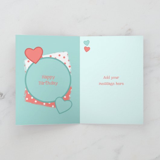 サンゴ子供への緑の水玉模様任意の年齢写真 カード (内部)