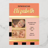 サンゴ新生児告知金ゴールドフォイルフラットカード 箔招待状 (正面)