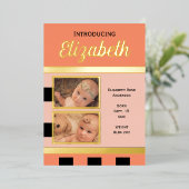 サンゴ新生児告知金ゴールドフォイルフラットカード 箔招待状 (立ち正面)