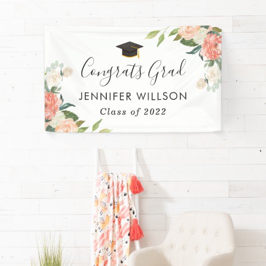 サンゴ桃フローラおめでとうの卒業パーティー 横断幕 (インサイチュ)