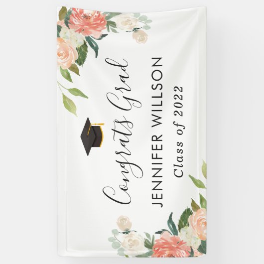 サンゴ桃フローラおめでとうの卒業パーティー 横断幕 (縦)