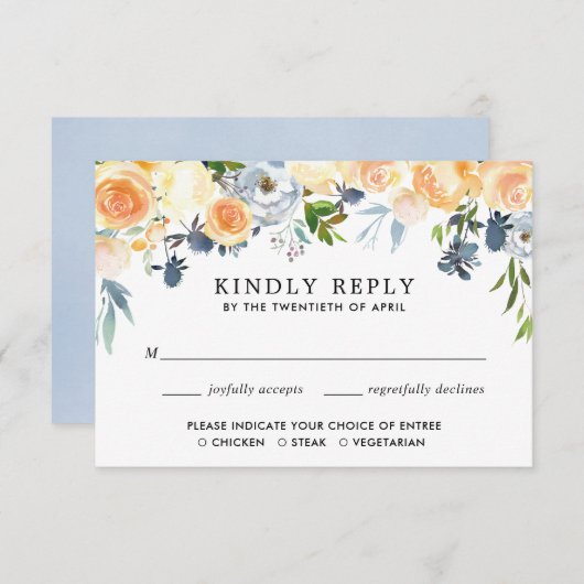 サンゴ桃青フローラ水彩結婚出欠 エンクロージャーカード (正面/裏面)