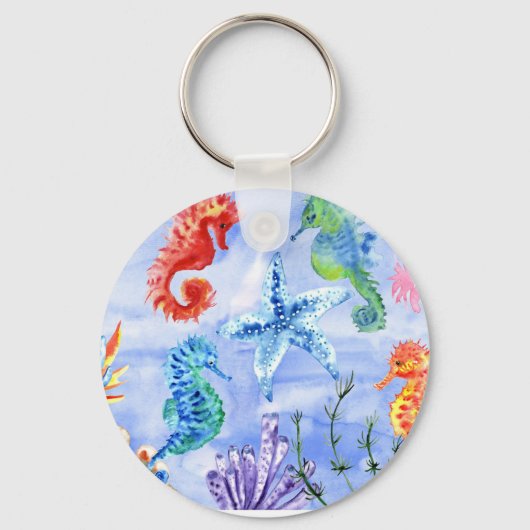 サンゴ模様の海馬とヒトデ キーホルダー (正面)