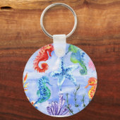 サンゴ模様の海馬とヒトデ キーホルダー (正面)