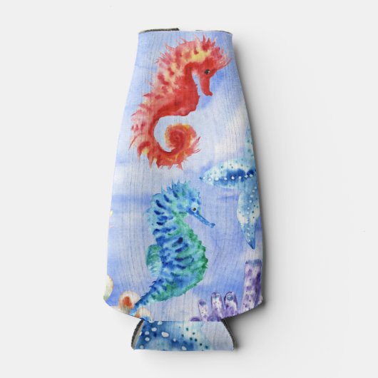 サンゴ模様の海馬とヒトデ ボトルクーラー (正面)