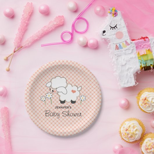 サンゴ水玉模様ラムベビーシャワー ペーパープレート (パーティー)