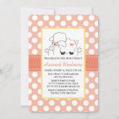サンゴ水玉模様ラムベビーシャワー 招待状 (正面)