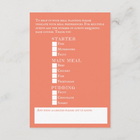 サンゴ熱帯魚の海結婚の食事のオプション エンクロージャーカード (裏面)