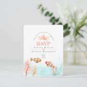 サンゴ熱帯魚結婚の水色 出欠カード (スタンド正面)