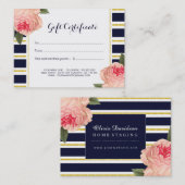 サンゴ牡丹と海軍のストライプ贈り物証明書 割引カード (正面/裏面)
