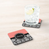 サンゴ白黒ダマスクモノグラムレター コースター (右側)