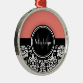 サンゴ白黒ダマスクモノグラムレター メタルオーナメント (右)