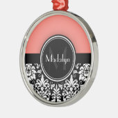 サンゴ白黒ダマスクモノグラムレター メタルオーナメント (左)