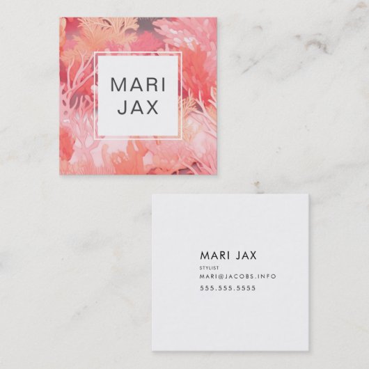 サンゴ礁および赤面ピンク抽象芸術 スクエア名刺 (正面/裏面)