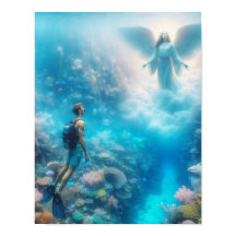 サンゴ礁で天使を見て驚くシュノーケラー