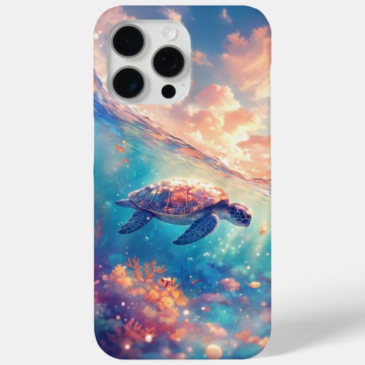 サンゴ礁と夕焼けの中のウミガメ Case-Mate iPhoneケース (裏面)
