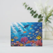 サンゴ礁と熱帯魚海海洋生物 ポストカード (スタンド正面)