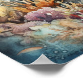 サンゴ礁と魚類の水色 ポスター (角)