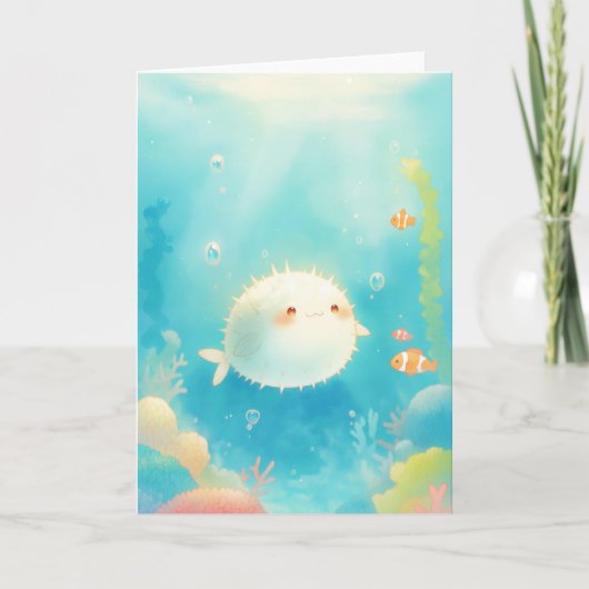 サンゴ礁にひそむかわいいフグ カード (正面)