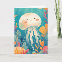 サンゴ礁に浮かぶ明るくカラフルなるクラゲ カード