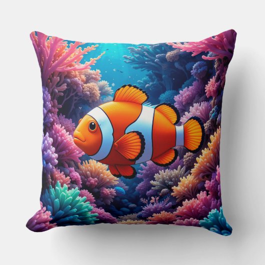 🐠 サンゴ礁のカッコウチョウチョウ魚 海のホームデコールピロー 🌊 クッション (正面)