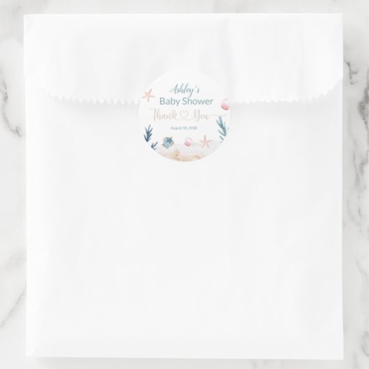 サンゴ礁のカメの女の子ありがとうベイビーシャワーフェイバー ラウンドシール (バッグ)