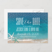 サンゴ礁のビーチでの結婚式　Save the Date 案内ポストカード (正面/裏面)