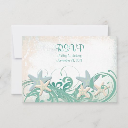 サンゴ礁のビーチまたはリゾートウェディング返信カード 出欠カード (裏面)