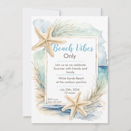 サンゴ礁のビーチ招待状テンプレート 招待状 (正面)