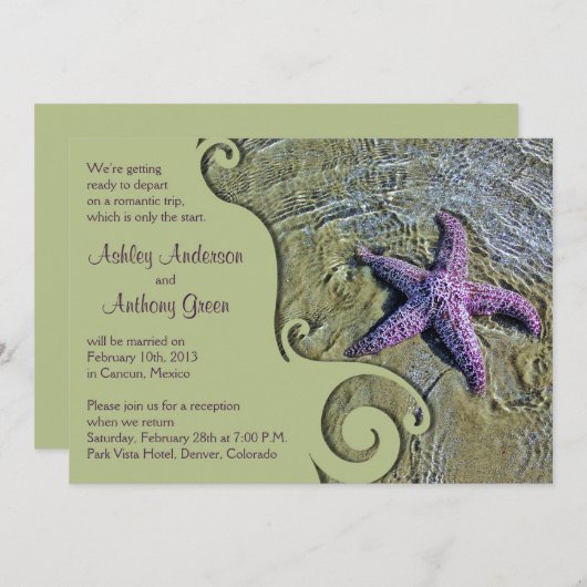 サンゴ礁のビーチ　結婚式後パーティーのみ 招待状 (正面/裏面)