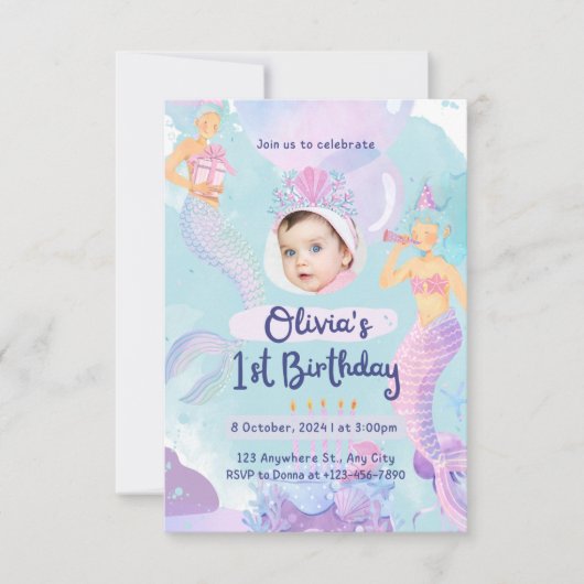 サンゴ礁のファーストバースデー 招待状 (正面)