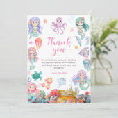 サンゴ礁のプリンセス　お姫様の誕生日パーティー　海の中のマーメイドのお誕生日会 サンキューカード (スタンド正面)