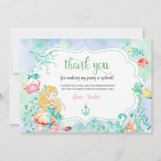 サンゴ礁のマーメイド感謝カード サンキューカード (正面)