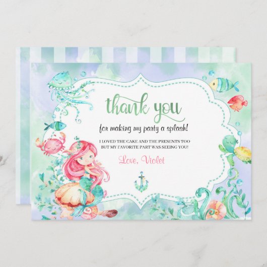 サンゴ礁のマーメイド感謝カード サンキューカード (正面/裏面)