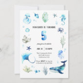 サンゴ礁の下 5歳の誕生日おめでとう招待状 招待状 (正面)