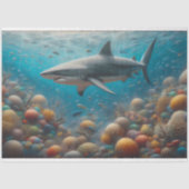 サンゴ礁の切り離しの上で泳ぐサメ 薄葉紙 (正面)
