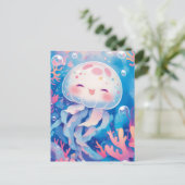 サンゴ礁の星と泡に囲まれたクラゲ ポストカード (スタンド正面)