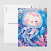 サンゴ礁の星と泡に囲まれたクラゲ ポストカード (正面/裏面)