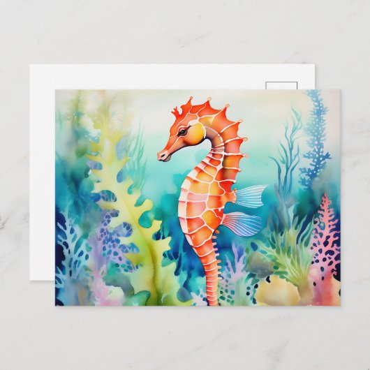 サンゴ礁の水彩を持つ繊細な乗用馬 ポストカード (正面/裏面)