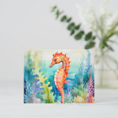 サンゴ礁の水彩を持つ繊細な乗用馬 ポストカード (スタンド正面)