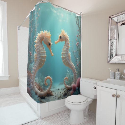 サンゴ礁の浴場における乗馬ペア及び美しい シャワーカーテン (インサイチュ)