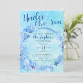 サンゴ礁の海のプレパーティ　ブルーボーイの１歳の誕生日 招待状 (スタンド正面)
